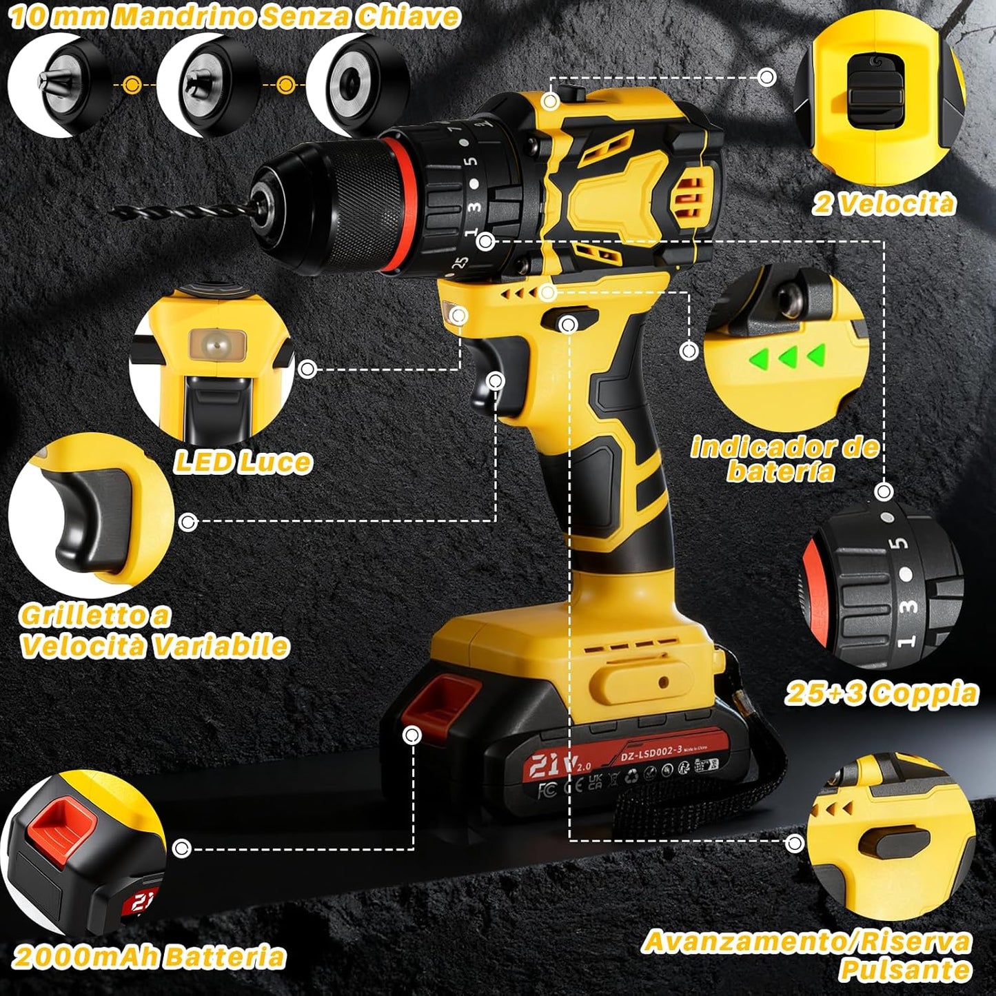 Cordless Drill Machine Kit 29PCS | Rechargeable | Dual Battery