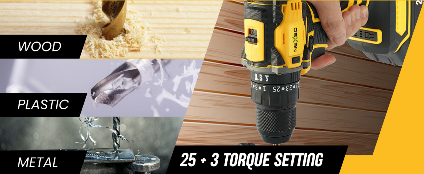 Cordless Drill Machine Kit 29PCS | Rechargeable | Dual Battery